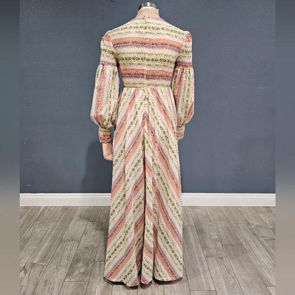 Vtg YOUNG INNOCENT Arpeja Pink Cream Striped Prairie Cottagecore Maxi Dress XS/S - Picture 3 of 14